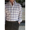 Large Check Flannel Shirt - Button Down - White/Wine Red/Blue