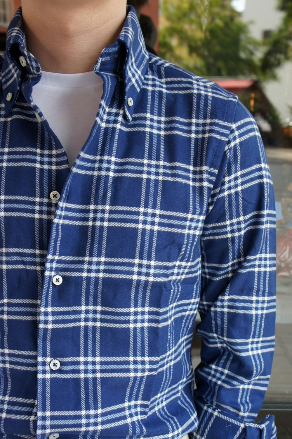 Check Flannel Shirt - Button Down - Navy Blue/White