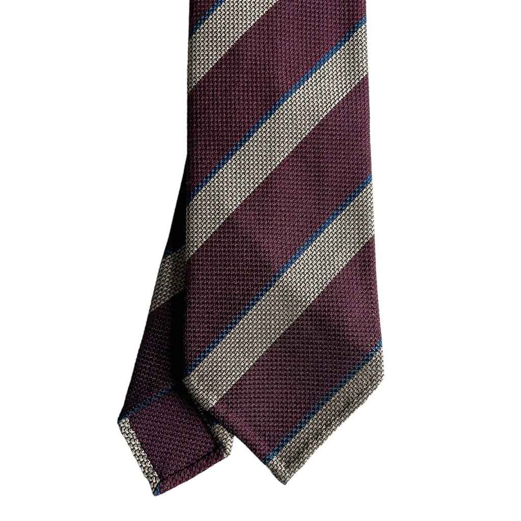 Regimental Silk/Wool Grenadine Tie - Untipped - Burgundy