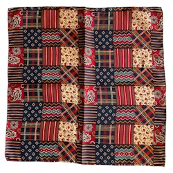 Plaid Silk Pocket Square - Navy Blue/Red/Yellow