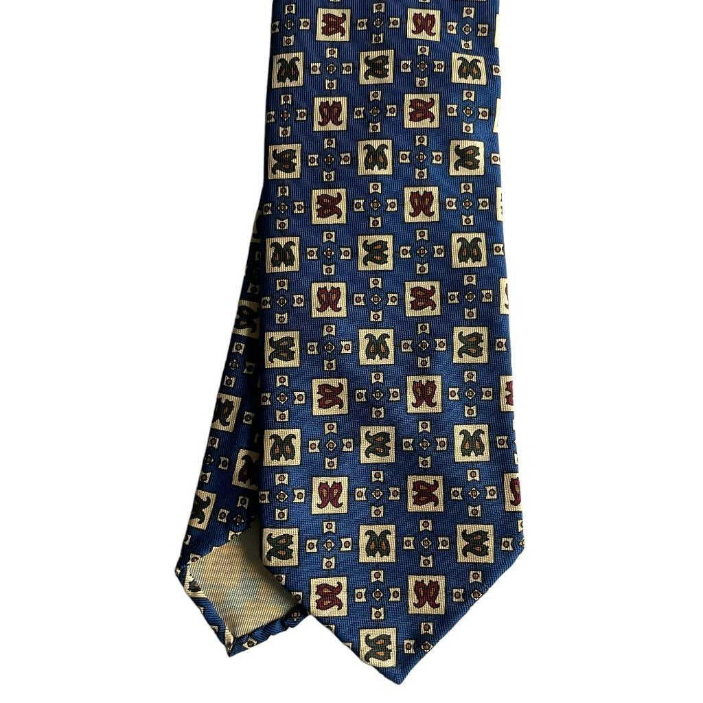 Paisley Printed Silk Tie - Untipped - Mid Navy Blue/Cream