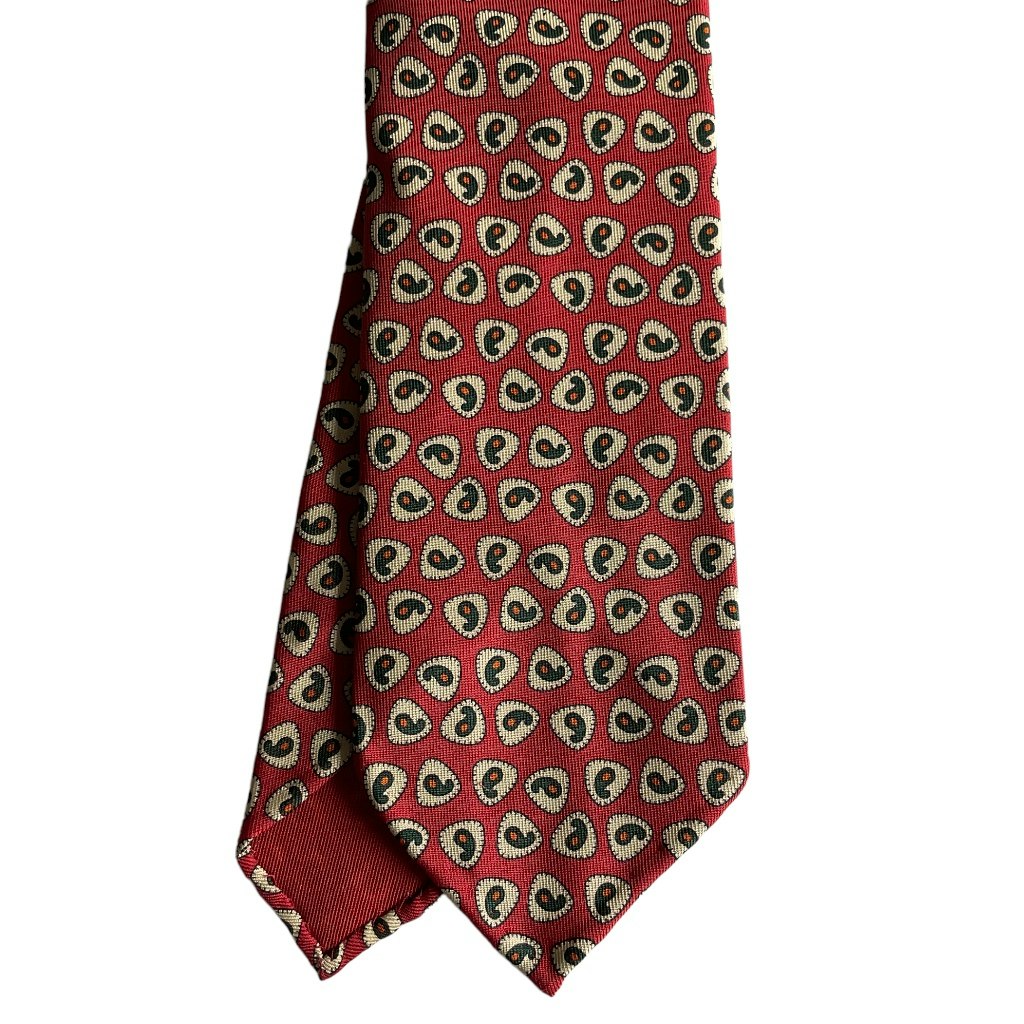 Paisley Printed Silk Tie - Untipped - Red/Cream/Green