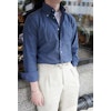 Solid Cotton Flannel Shirt - Button Down - Light Navy Blue