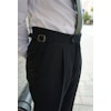 Solid High Waist Flannel Trousers - Navy Blue