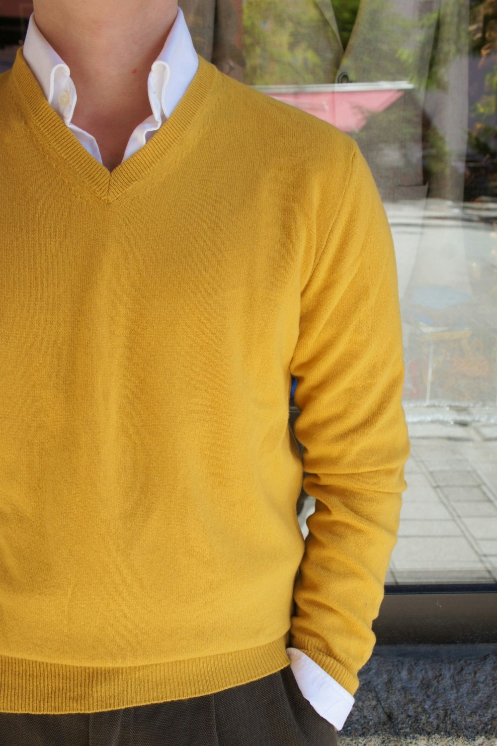 V-Neck Wool Cashmere Pullover - Mustard Yellow