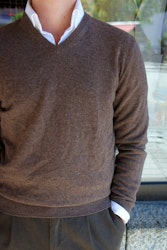 V-Neck Wool Cashmere Pullover - Nougat
