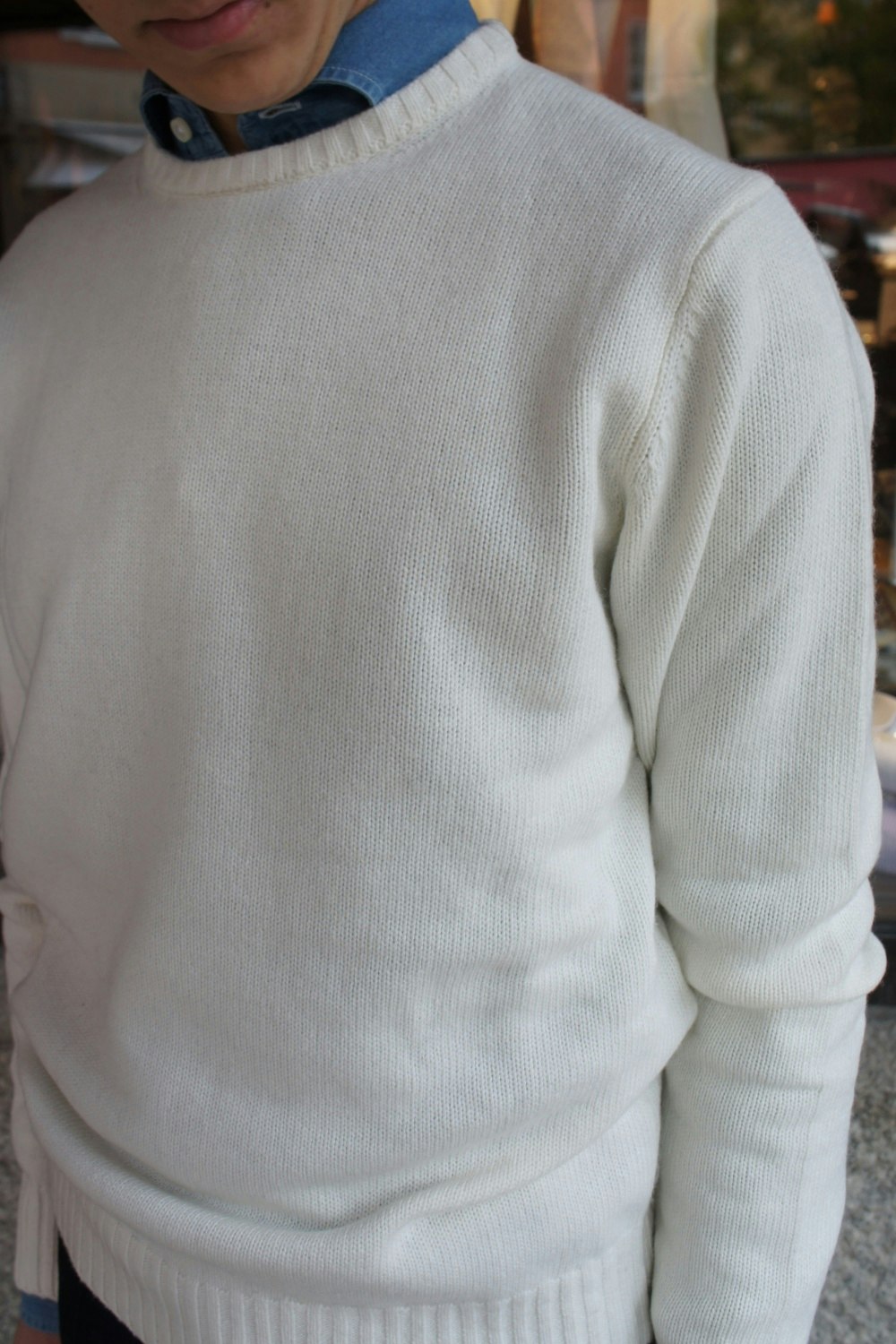 Chunky Cashmere/Wool Crewneck Pullover - Off White