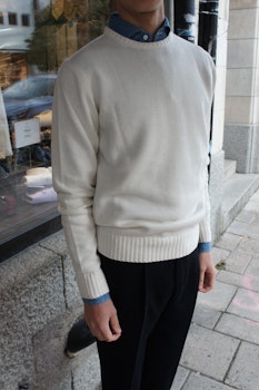 Chunky Cashmere/Wool Crewneck Pullover - Off White