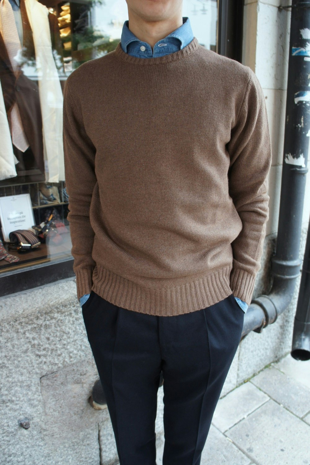 Chunky Cashmere/Wool Crewneck Pullover - Light Brown