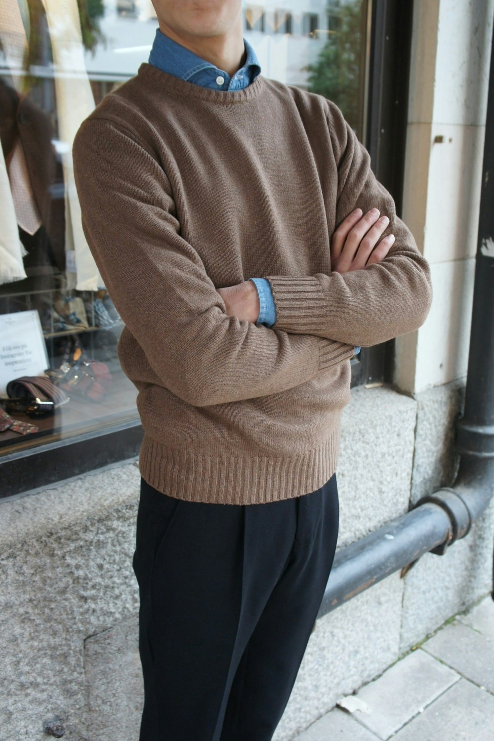 Chunky Cashmere/Wool Crewneck Pullover - Light Brown
