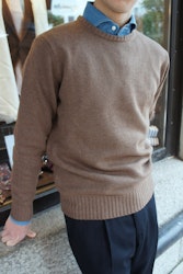 Chunky Cashmere/Wool Crewneck Pullover - Light Brown