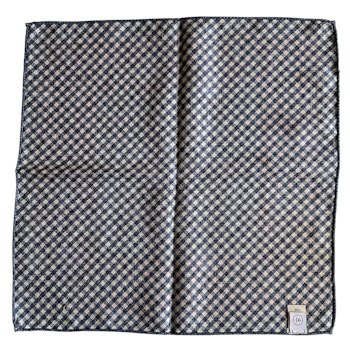 Medallion/Check Textured Silk Pocket Square - Navy Blue/Red