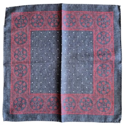 Medallion/Check Textured Silk Pocket Square - Navy Blue/Red