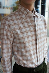 Large Check Flannel Shirt - Button Down - Light Brown/White