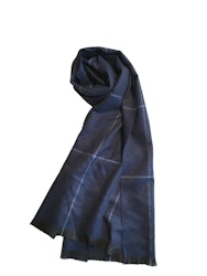 Large Check Wool Scarf - Navy Blue/Light Blue