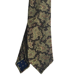 Paisley Printed Wool Tie - Untipped - Olive/Green