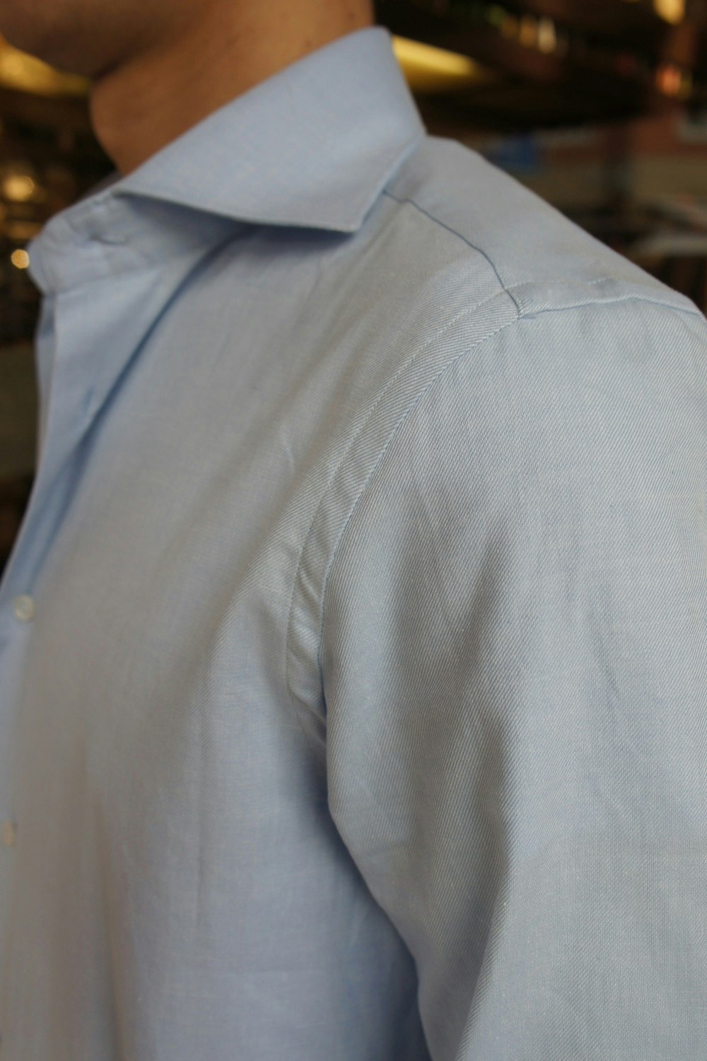 Solid Thin Brushed Cotton Shirt - Cutaway - Light Blue