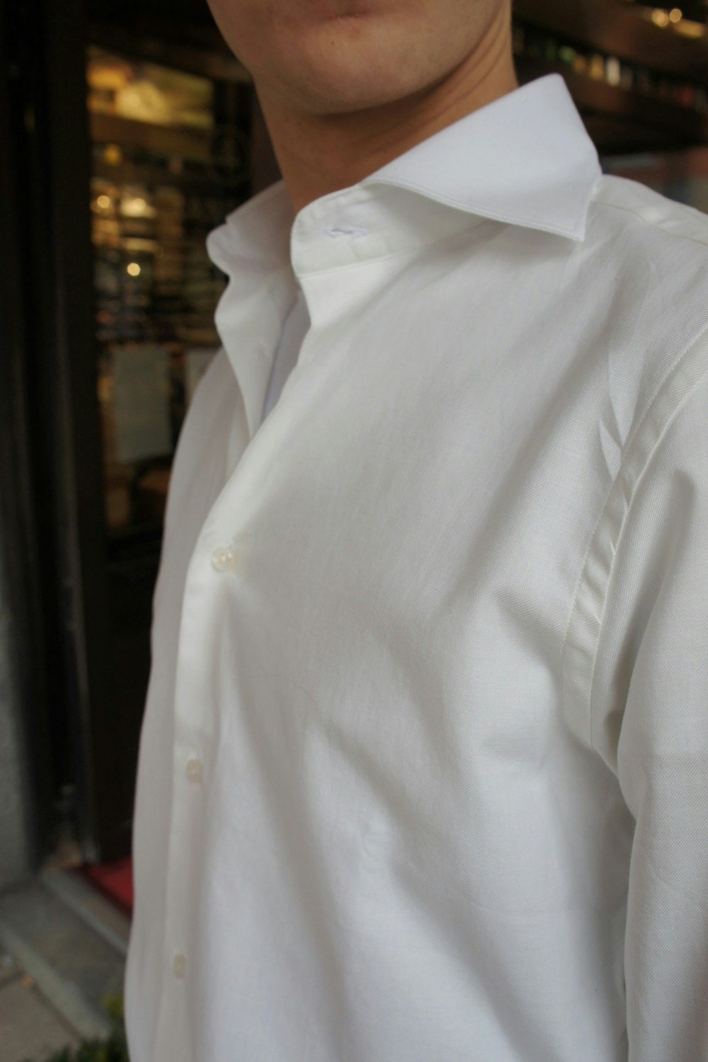 Solid Thin Brushed Cotton Shirt - Cutaway - White