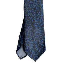 Paisley Printed Silk Tie - Untipped - Dark Green/Light Blue