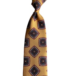 Medallion Ancient Madder Silk Tie - Untipped - Yellow/Burgundy/Navy Blue