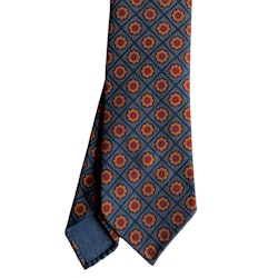 Medallion Ancient Madder Silk Tie - Untipped - Light Blue/Navy Blue/Mustard/Burgundy