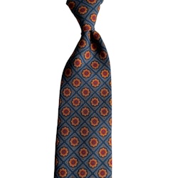 Medallion Ancient Madder Silk Tie - Untipped - Light Blue/Navy Blue/Mustard/Burgundy