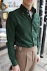 Solid Babycord Shirt - Button Down - Dark Green