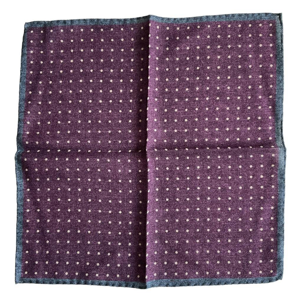 Polka Dot Wool Pocket Square - Purple/White/Navy Blue