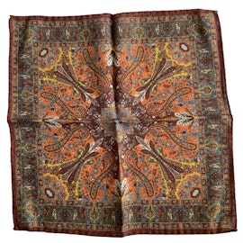 Oriental Wool Pocket Square - Brown/Burgundy