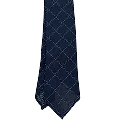 Check Silk Grenadine Tie - Untipped - Navy/Light Blue