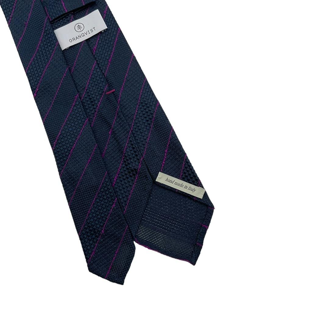 Slobby Striped Silk Grenadine Tie - Untipped - Navy Blue/Lilac