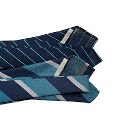 Slobby Striped Silk Grenadine Tie - Untipped - Navy Blue/Turquoise