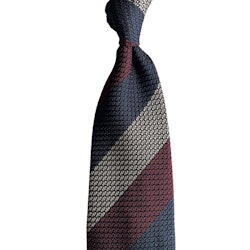 Blockstripe Silk Grenadine Grossa Tie - Untipped - Navy Blue/Grey/Burgundy