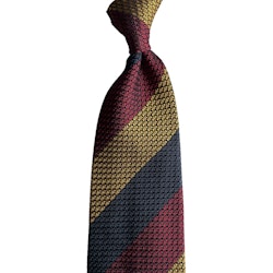 Blockstripe Silk Grenadine Grossa Tie - Untipped - Navy Blue/Burgundy/Yellow