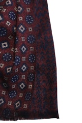 Medallion/Floral Wool Scarf - Double - Burgundy/Navy Blue