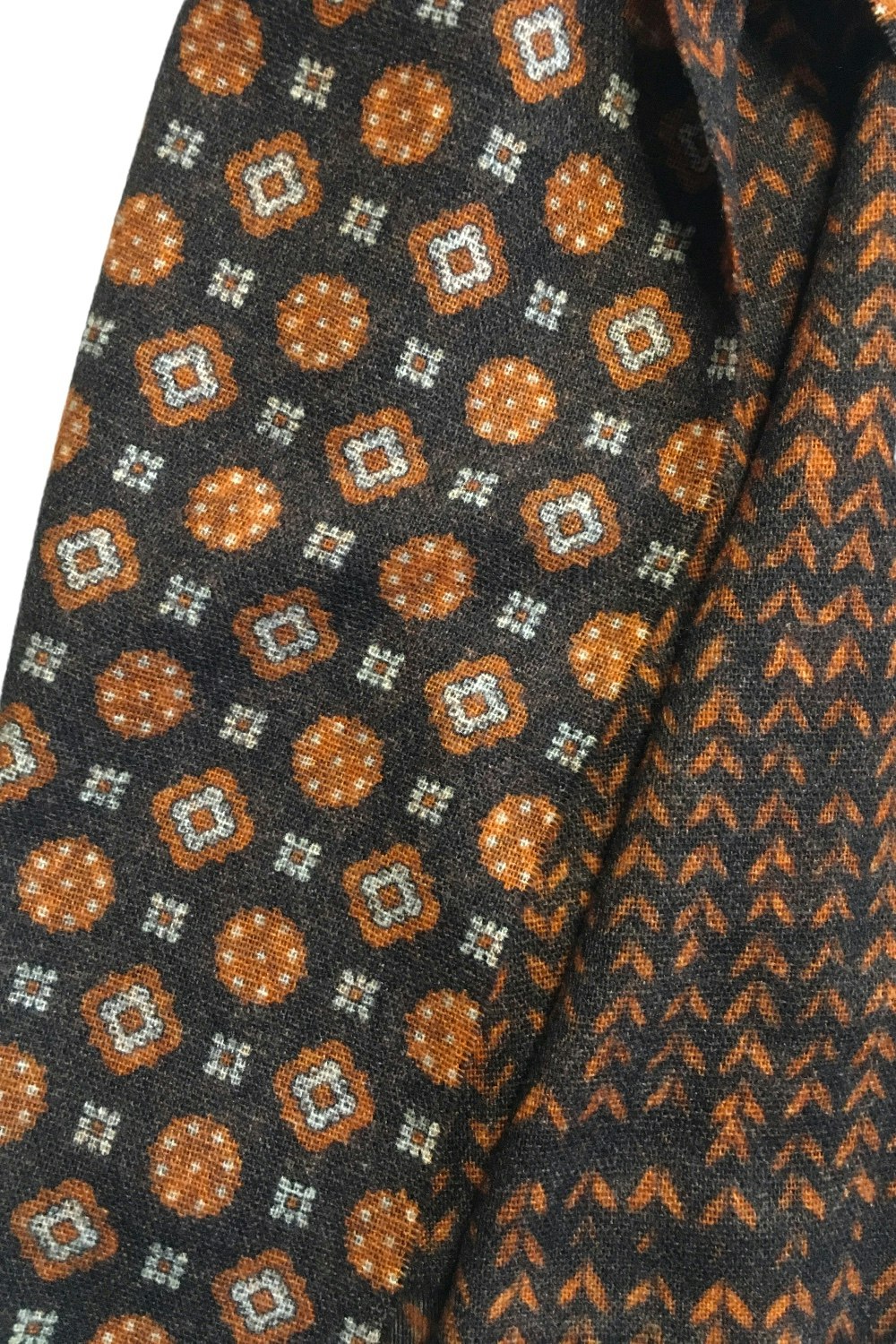 Medallion/Floral Wool Scarf - Double - Brown/Orange