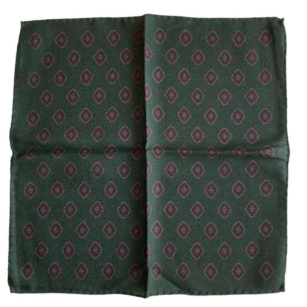 Medallion Wool Pocket Square - Green