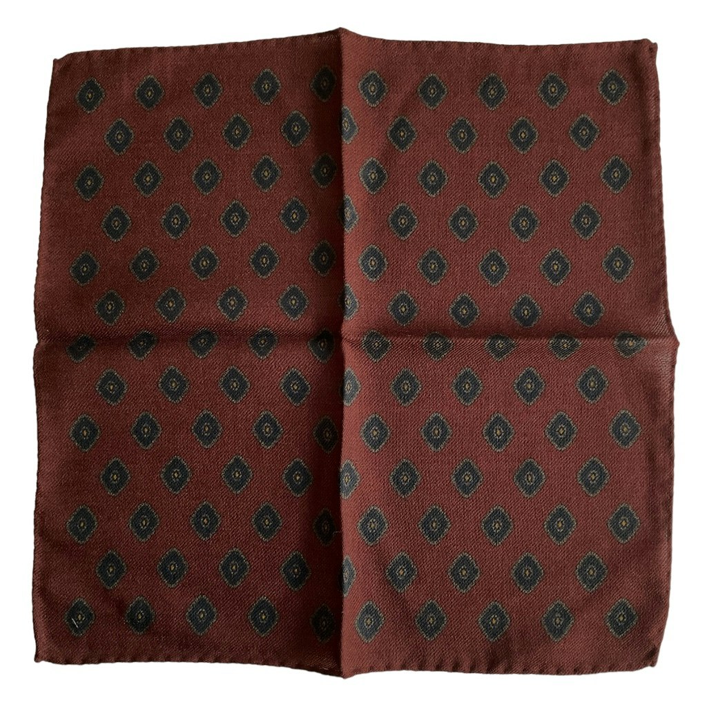 Medallion Wool Pocket Square - Rust