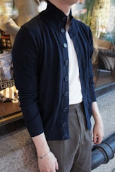 Merino Cardigan Bomber - Navy Blue