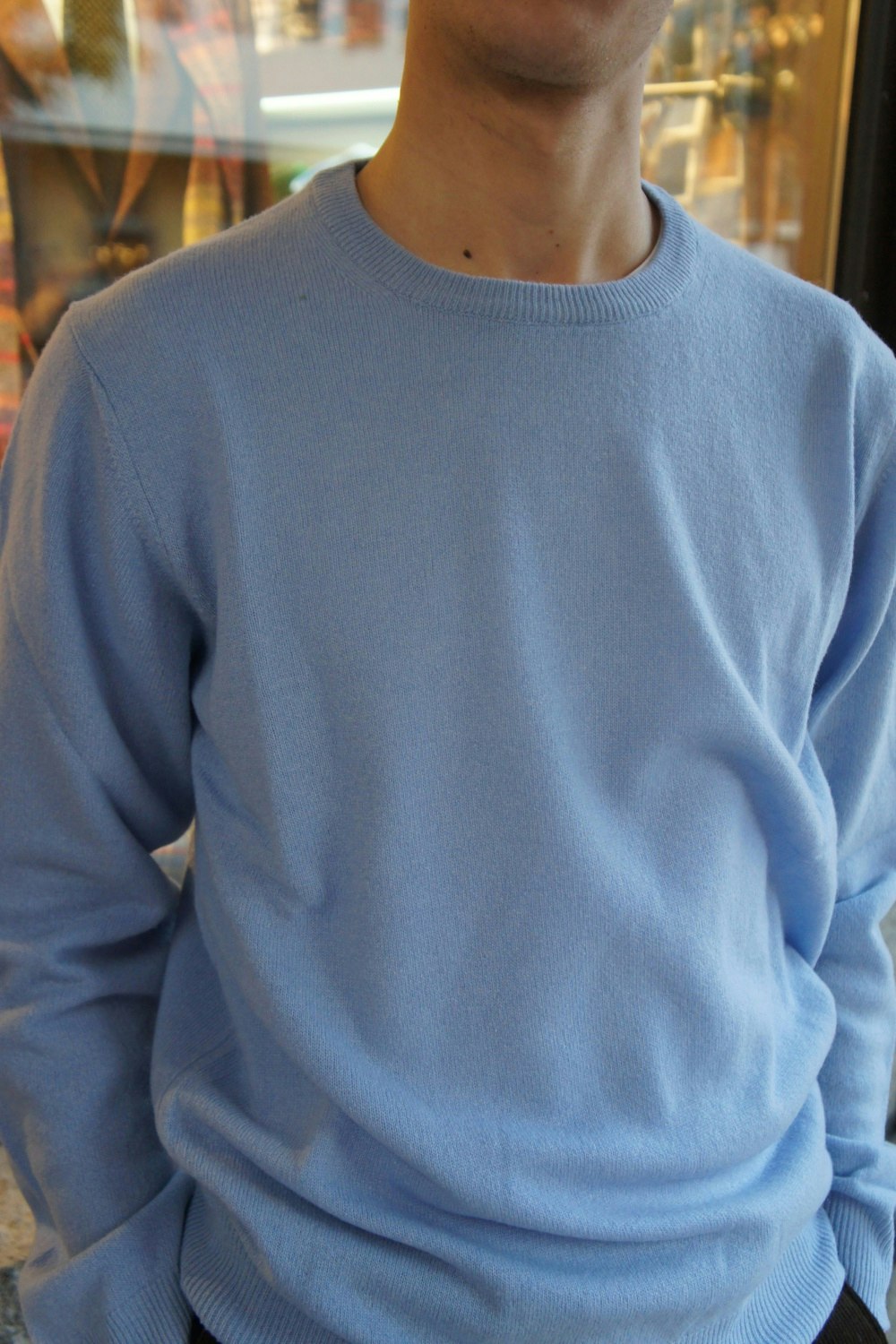 Solid Crewneck Lambswool Pullover - Light Blue