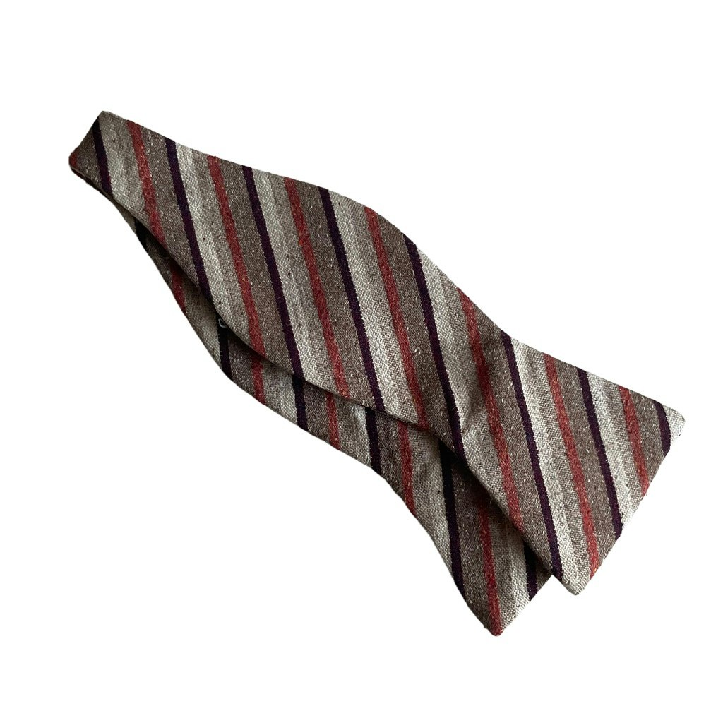 Regimental Silk/Cotton Bow Tie - Beige/Brown/Orange