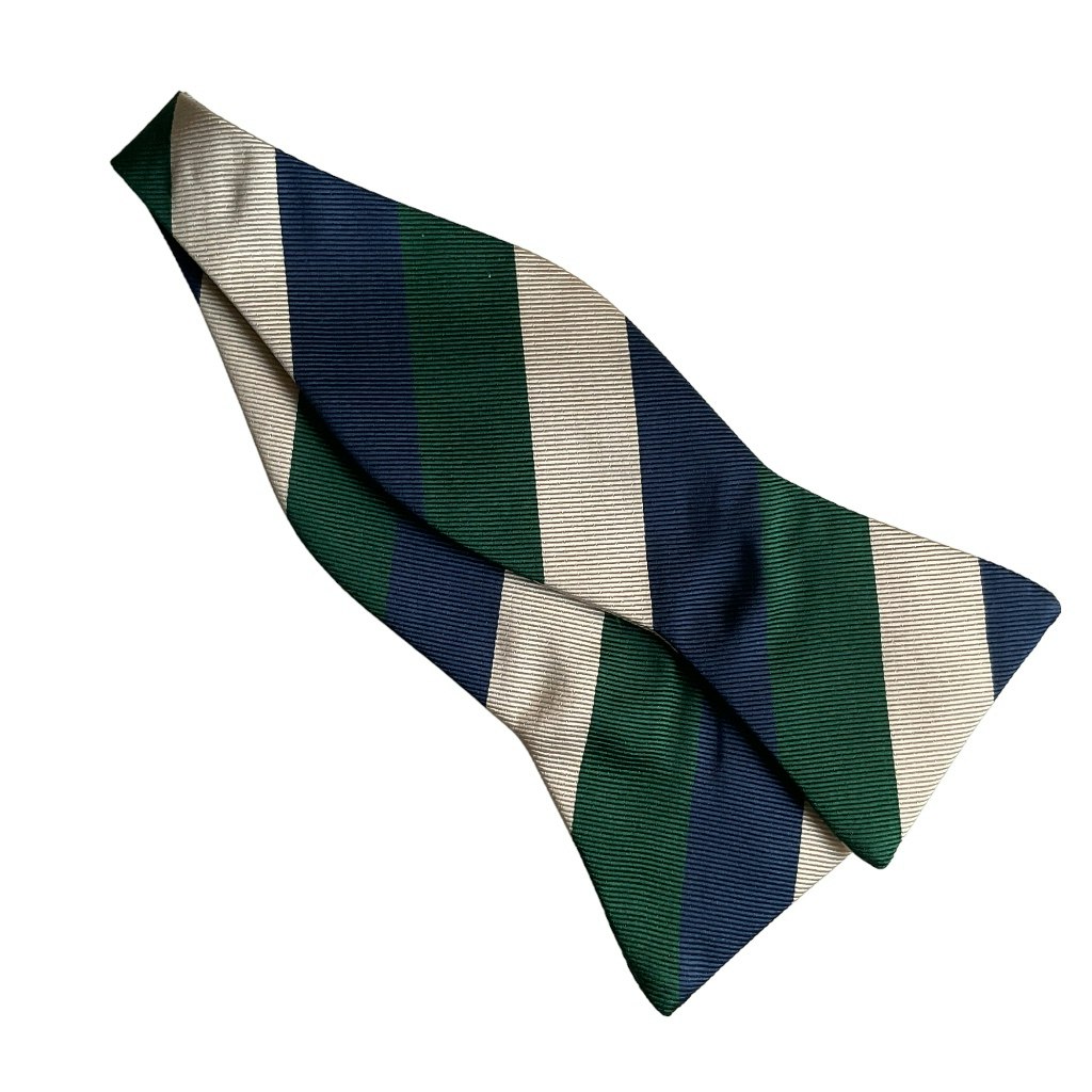 Regimental Rep Silk Bow Tie - Navy Blue/Green/Off White