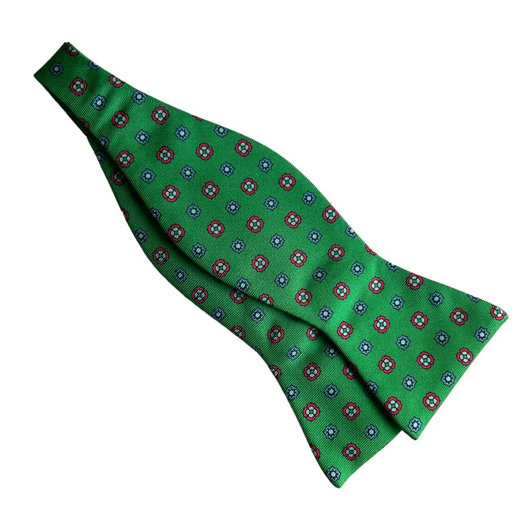 Floral Silk Bow Tie - Green/Light Blue/Red