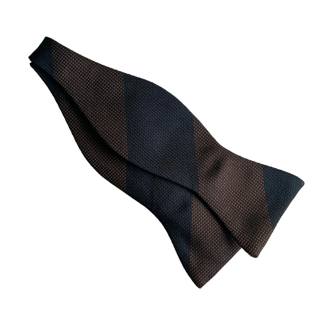 Blockstripe Silk Grenadine Bow Tie - Brown/Navy Blue