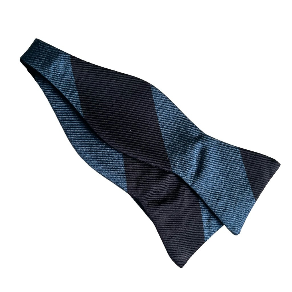 Regimental Rep Silk Bow Tie - Navy Blue/Light Navy Blue