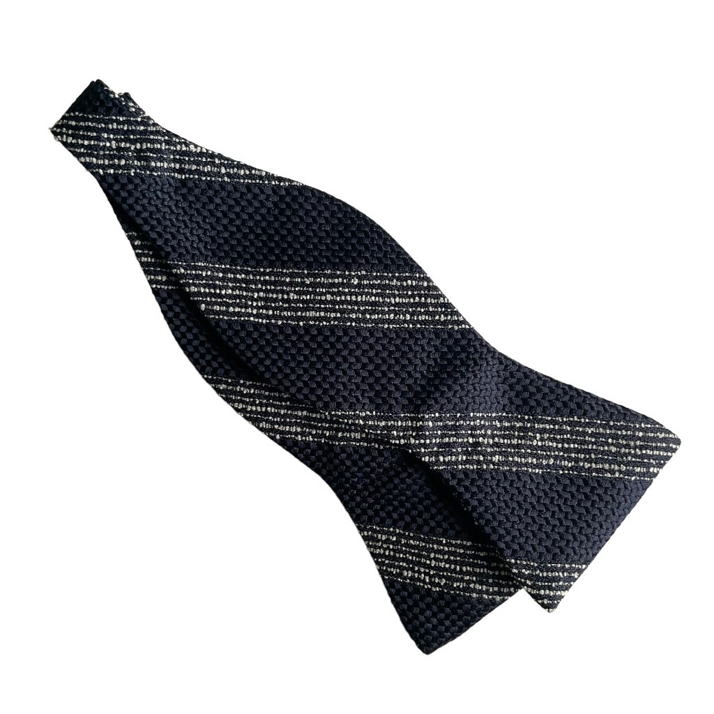 Regimental Silk Bow Tie - Navy Blue/White