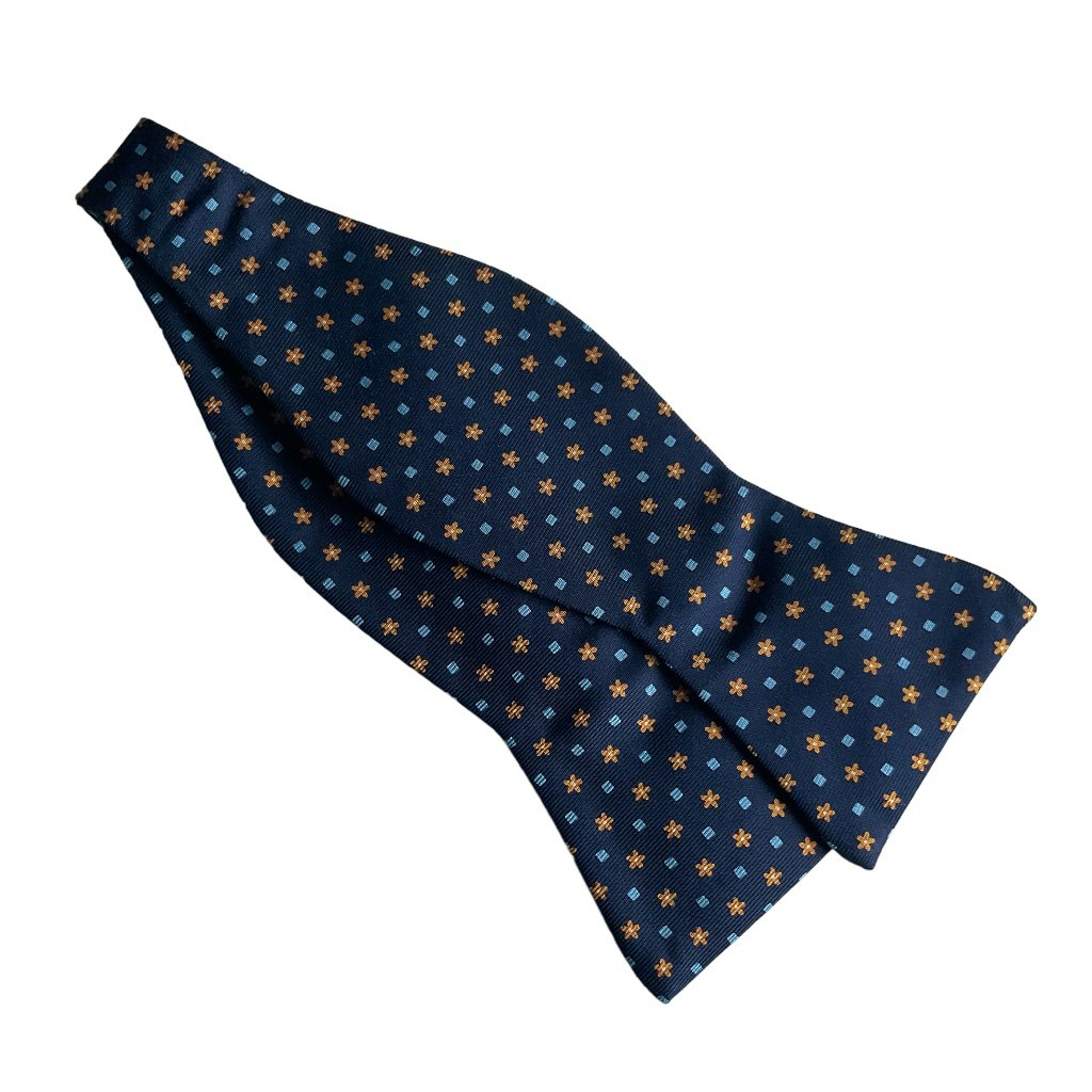 Floral Silk Bow Tie - Navy Blue/Light Blue/Orange