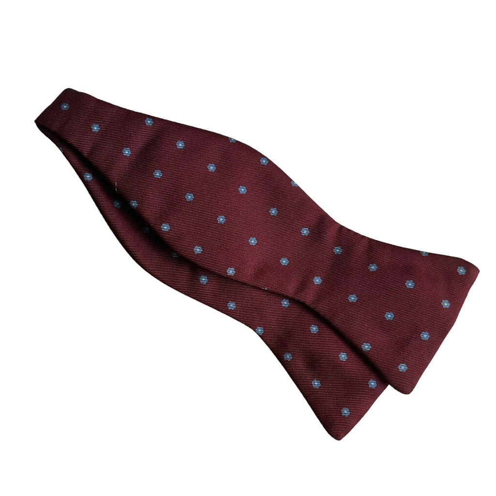 Floral Silk Bow Tie - Burgundy/Light Blue