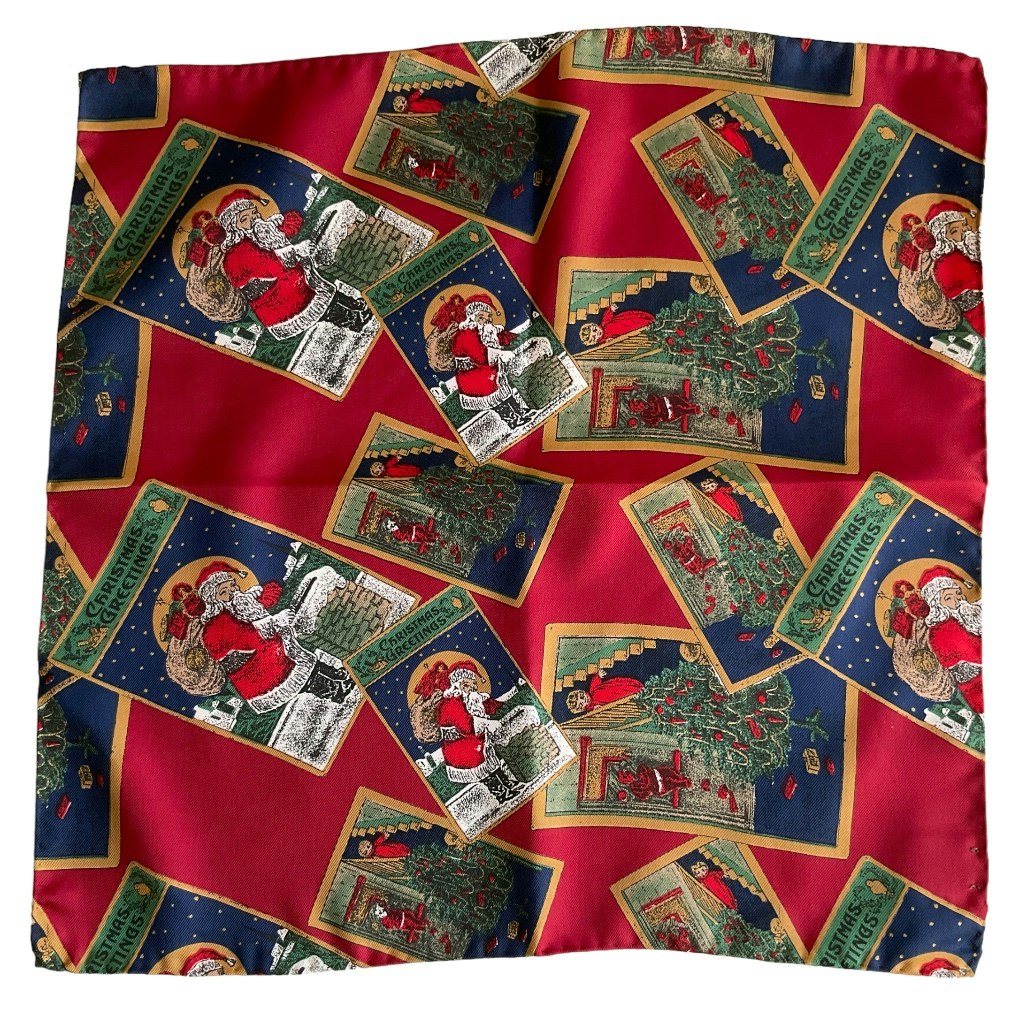 Santa Clause Silk Pocket Square - Red/Green