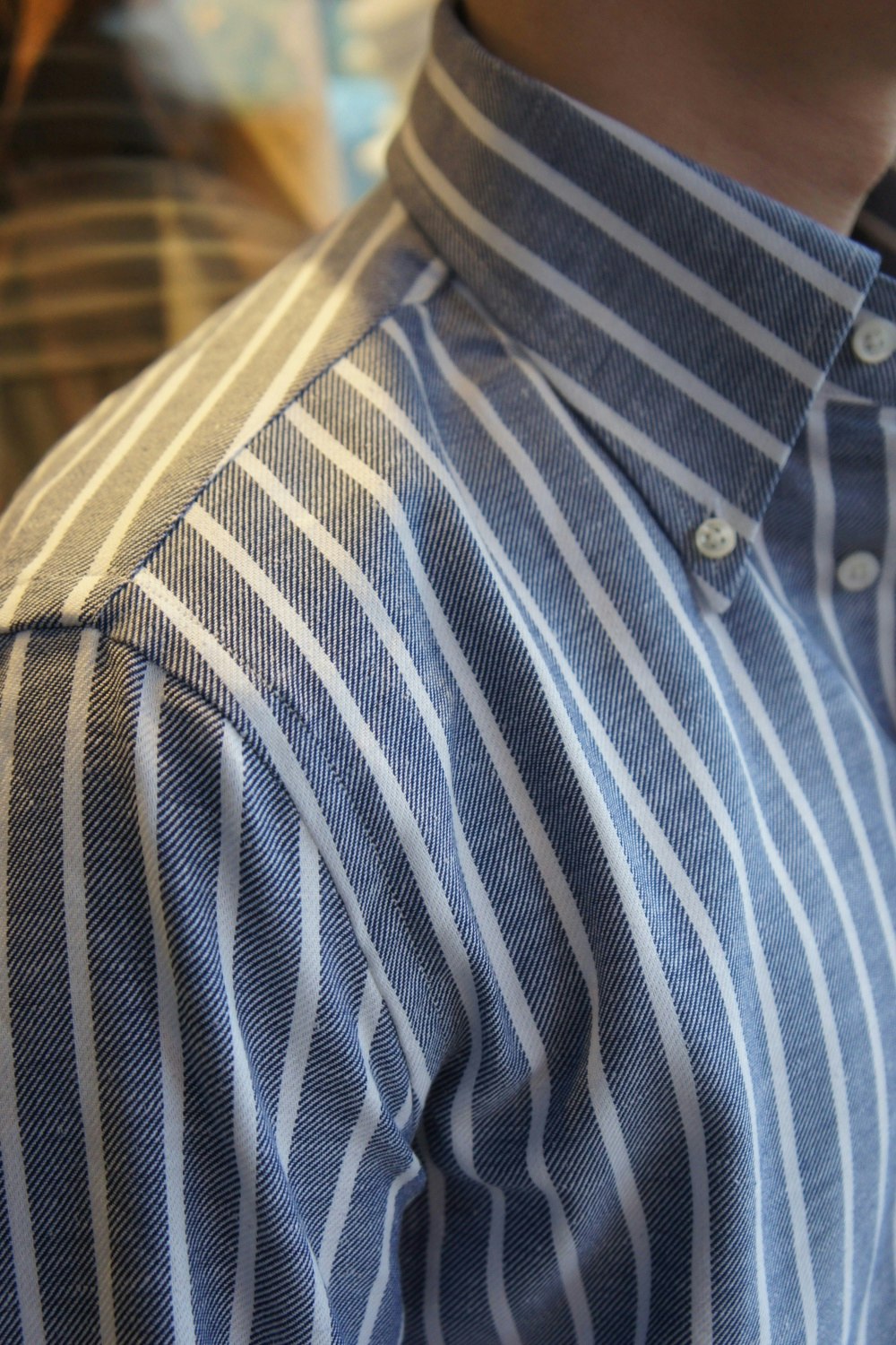 Striped Twill Shirt - Button Down - Navy Blue/White